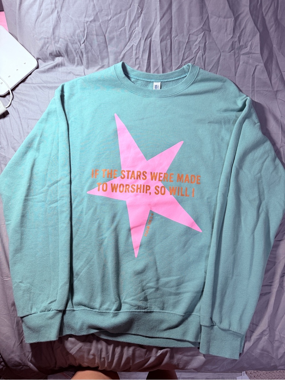 Jerzees Mint Green Crewneck with Pink Star Graphic